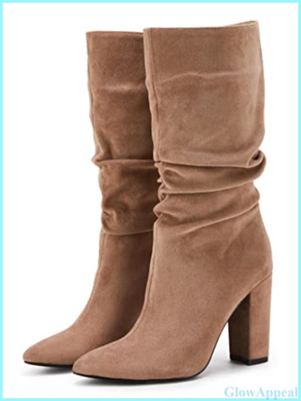 Slouchy Faux Suede Mid Calf Block Heel Pointed Toe Boots